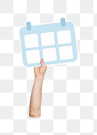 Hand holding png calendar icon clipart, transparent background