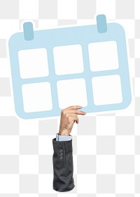 Hand holding png calendar icon clipart, transparent background