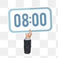 Hand holding png digital clock sticker, transparent background