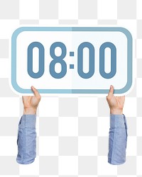 Hand holding png digital clock sticker, transparent background