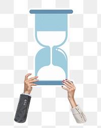 Hand holding png hourglass clipart, transparent background