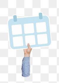 Hand holding png calendar icon clipart, transparent background