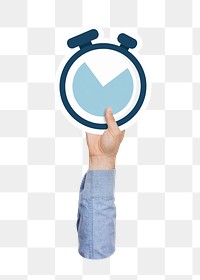 Hand holding png stopwatch clipart, transparent background