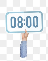 Hand holding png digital clock sticker, transparent background