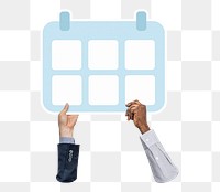 Hand holding png calendar icon clipart, transparent background