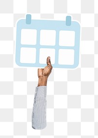 Hand holding png calendar icon clipart, transparent background