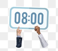 Hand holding png digital clock sticker, transparent background
