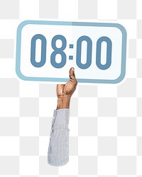 Hand holding png digital clock sticker, transparent background