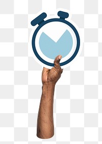 Hand holding png stopwatch clipart, transparent background