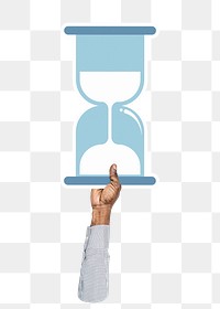 Hand holding png hourglass clipart, transparent background