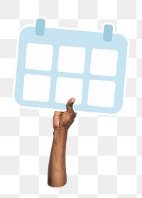 Hand holding png calendar icon clipart, transparent background