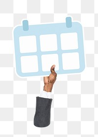 Hand holding png calendar icon clipart, transparent background