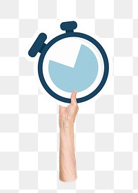 Hand holding png stopwatch clipart, transparent background