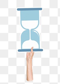 Hand holding png hourglass clipart, transparent background