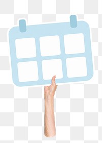 Hand holding png calendar icon clipart, transparent background