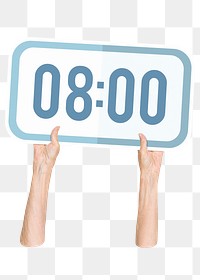 Hand holding png digital clock sticker, transparent background