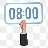 Hand holding png digital clock sticker, transparent background