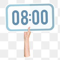 Hand holding png digital clock sticker, transparent background