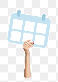 Hand holding png calendar icon clipart, transparent background