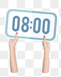 Hand holding png digital clock sticker, transparent background