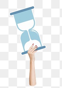 Hand holding png hourglass clipart, transparent background