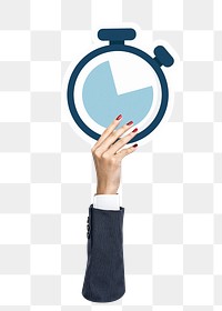 Hand holding png stopwatch clipart, transparent background