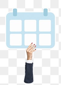 Hand holding png calendar icon clipart, transparent background