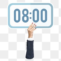 Hand holding png digital clock sticker, transparent background