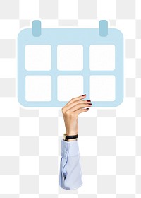 Hand holding png calendar icon clipart, transparent background