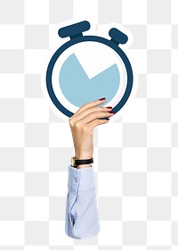 Hand holding png stopwatch clipart, transparent background