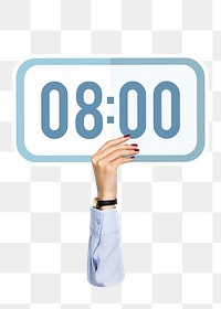 Hand holding png digital clock sticker, transparent background