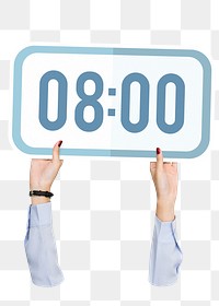 Hand holding png digital clock sticker, transparent background