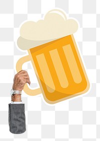 Hand holding png beer glass sticker, transparent background