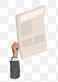 Hand holding png newspaper clipart, transparent background