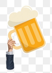 Hand holding png beer glass sticker, transparent background