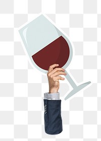 Hand holding png wine glass sticker, transparent background