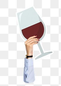 Hand holding png wine glass sticker, transparent background