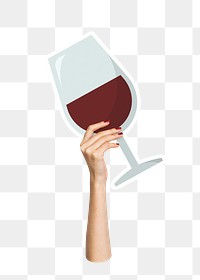 Hand holding png wine glass sticker, transparent background