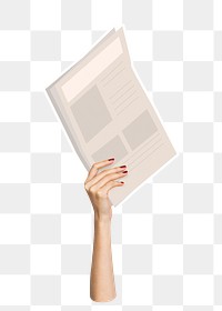 Hand holding png newspaper clipart, transparent background