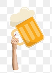 Hand holding png beer glass sticker, transparent background