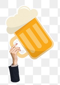 Hand holding png beer glass sticker, transparent background