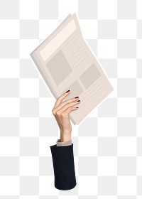 Hand holding png newspaper clipart, transparent background