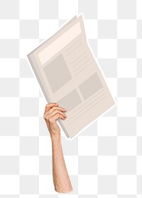 Hand holding png newspaper clipart, transparent background