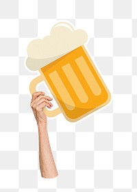 Hand holding png beer glass sticker, transparent background