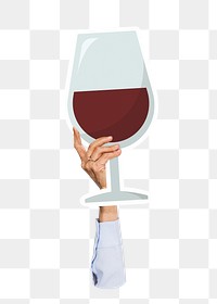 Hand holding png wine glass sticker, transparent background