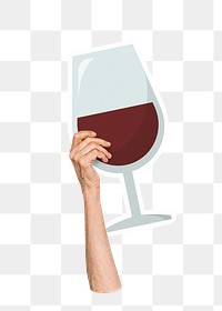 Hand holding png wine glass sticker, transparent background