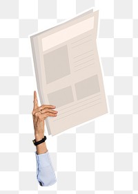 Hand holding png newspaper clipart, transparent background