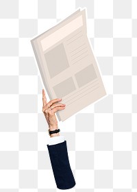 Hand holding png newspaper clipart, transparent background