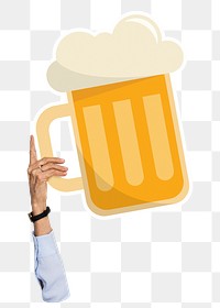 Hand holding png beer glass sticker, transparent background