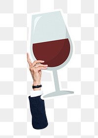 Hand holding png wine glass sticker, transparent background